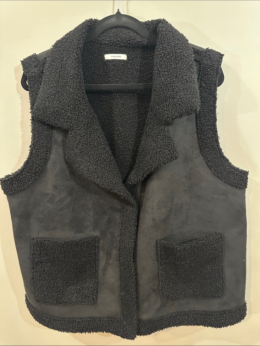 Maurices Women’s Black Faux-Suede Sherpa Vest, Size XL